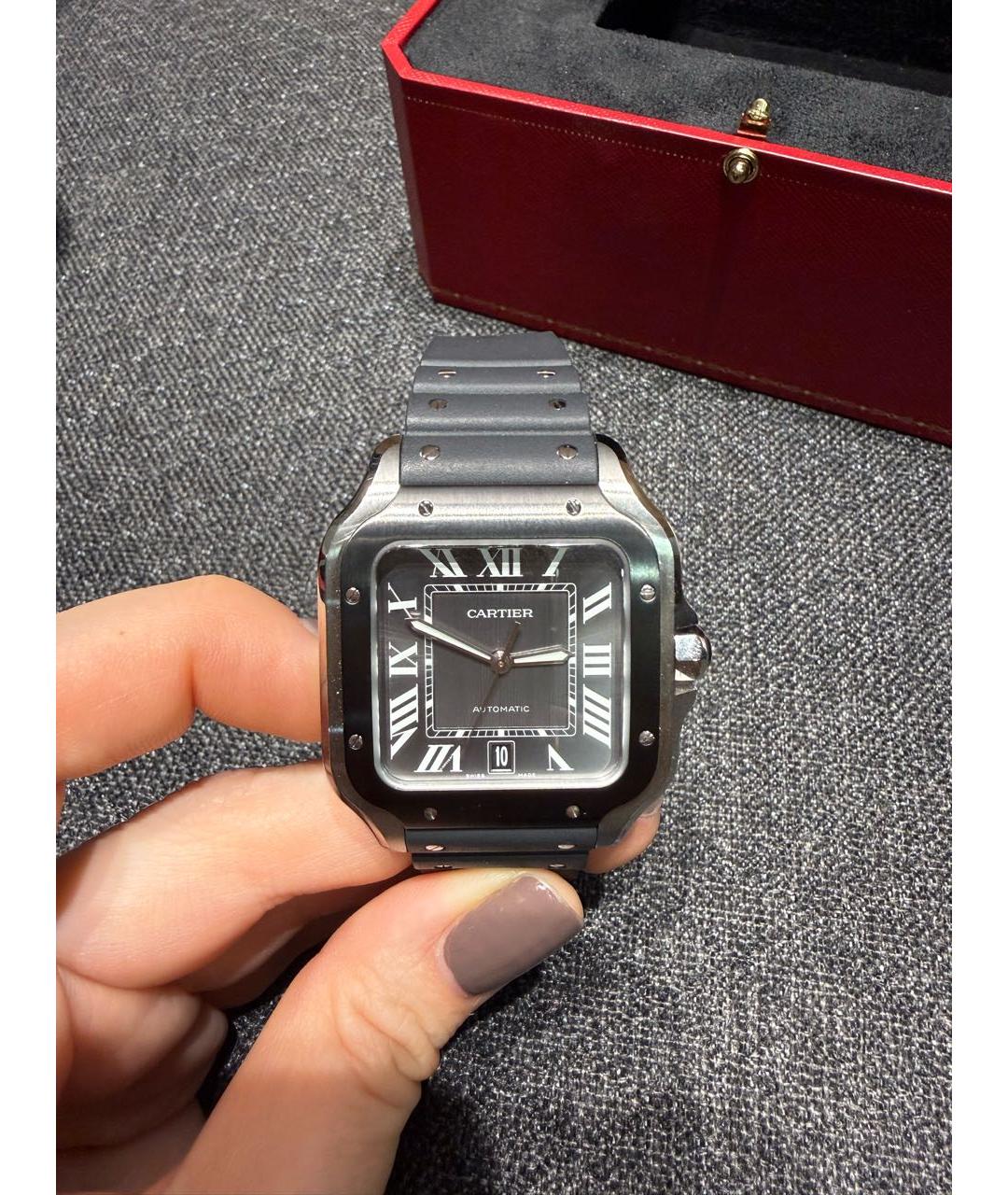CARTIER Черные металлические часы, фото 5