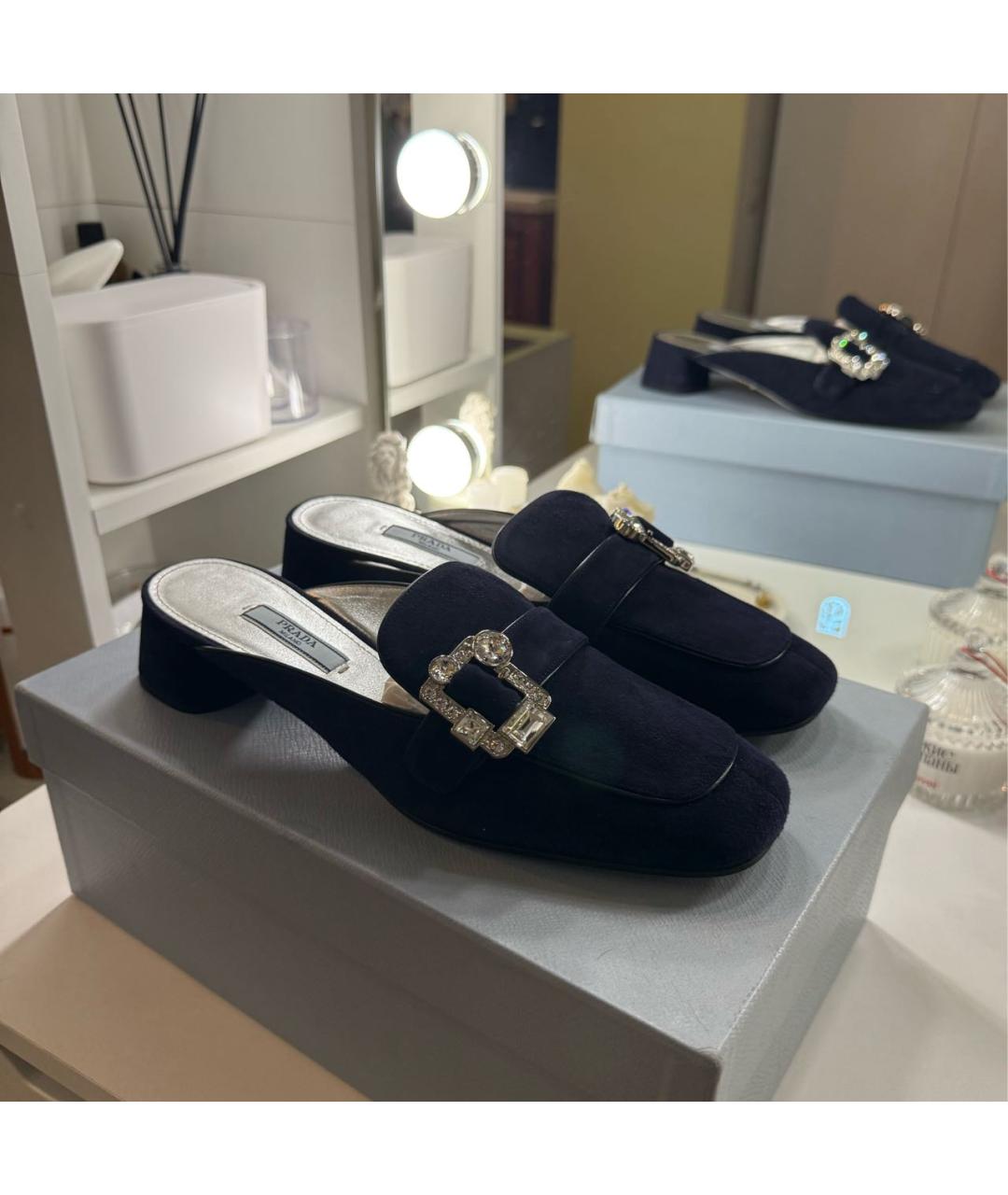 PRADA Темно-синие замшевые мюли, фото 7