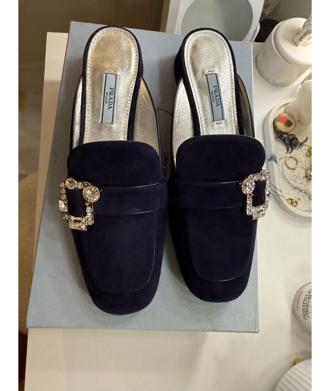 PRADA Темно-синие замшевые мюли, фото 2