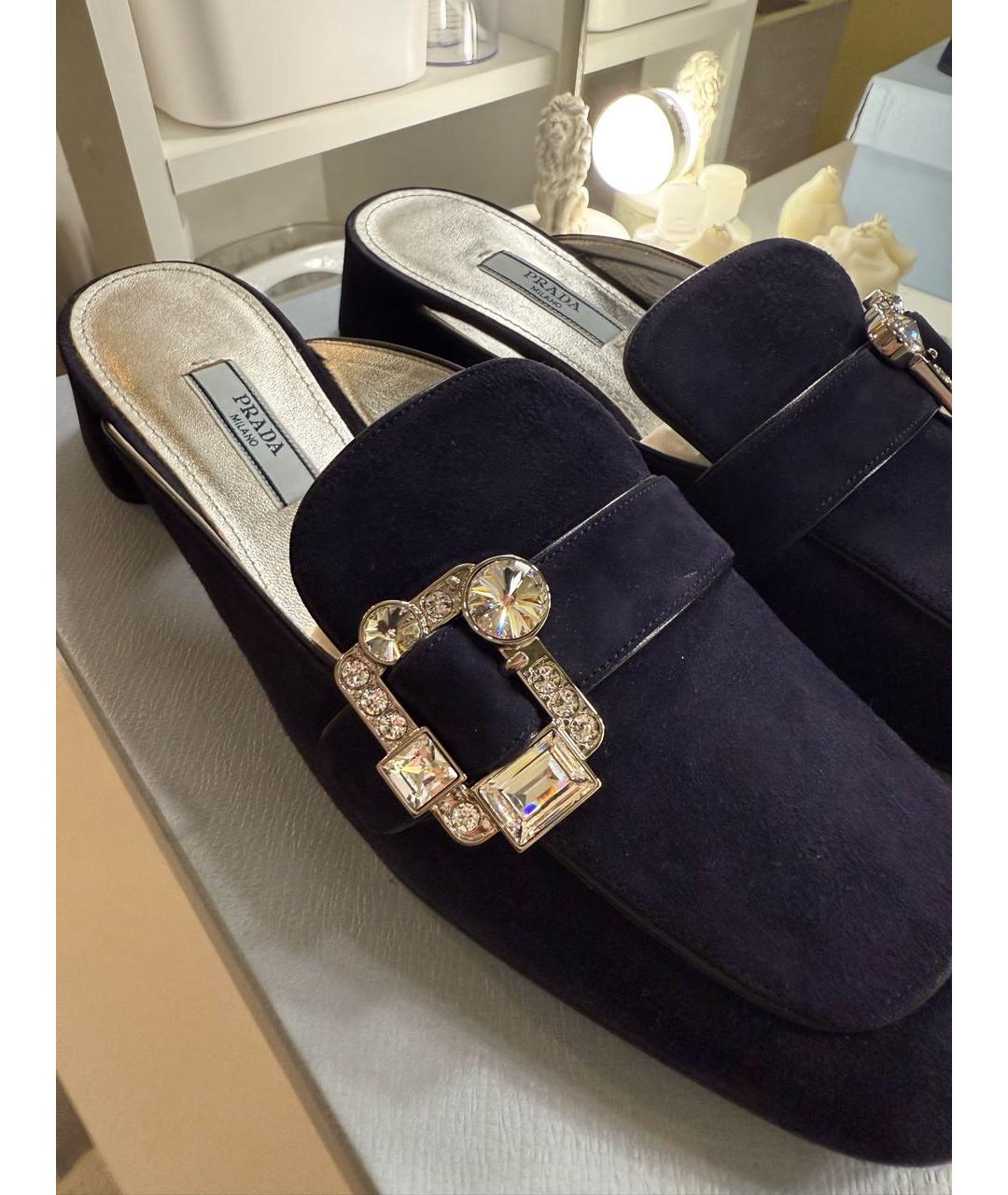 PRADA Темно-синие замшевые мюли, фото 6