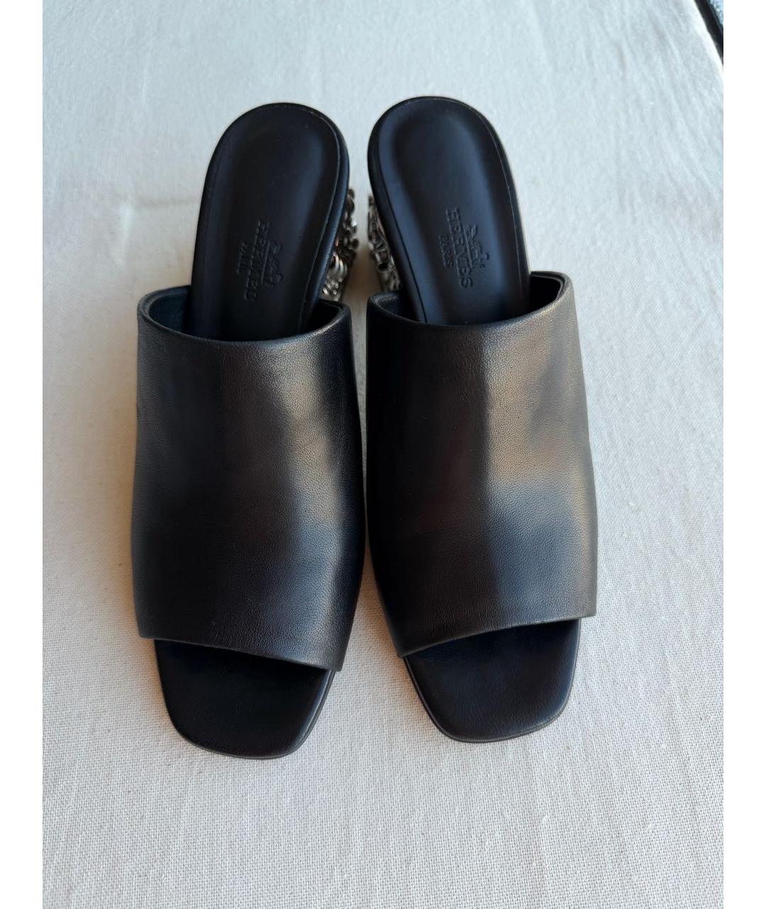 HERMES Черные кожаные мюли, фото 3