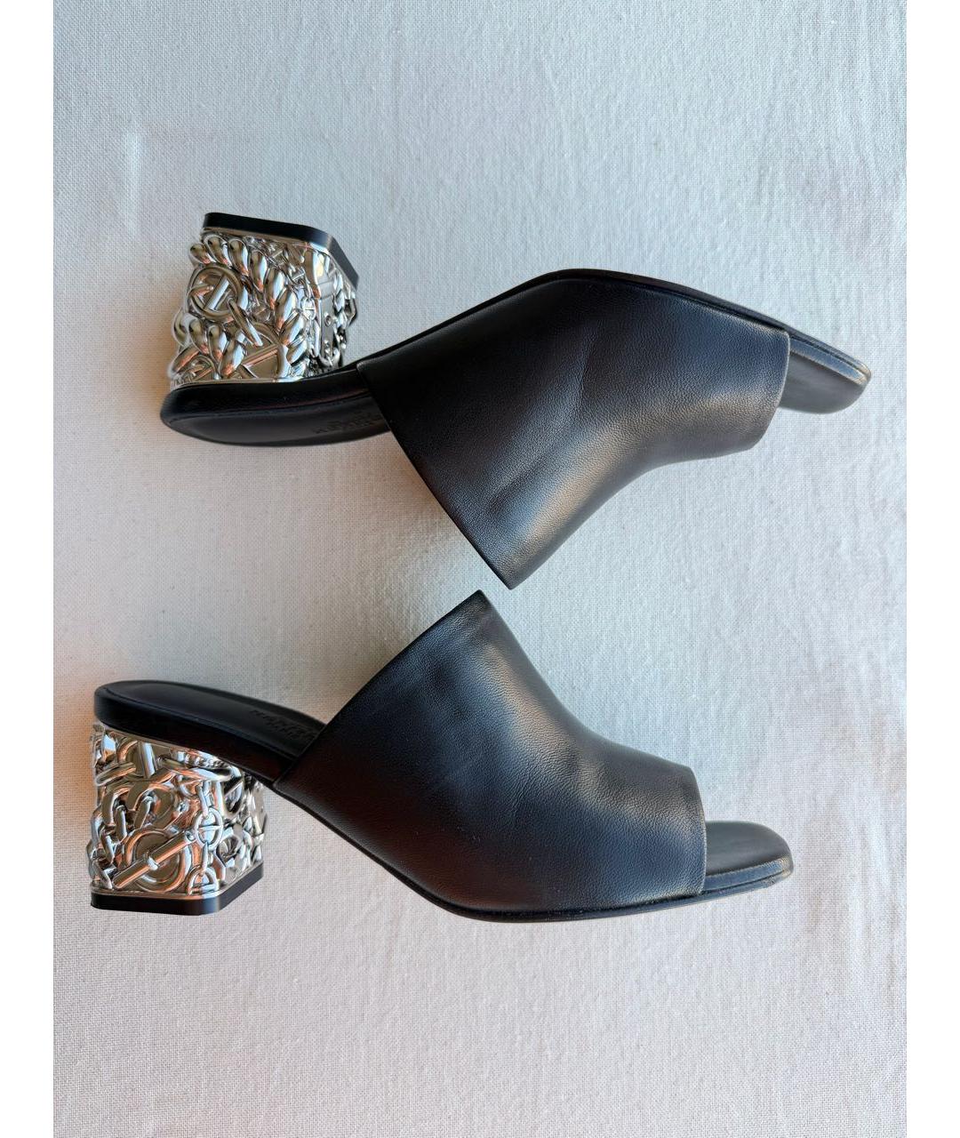 HERMES Черные кожаные мюли, фото 5