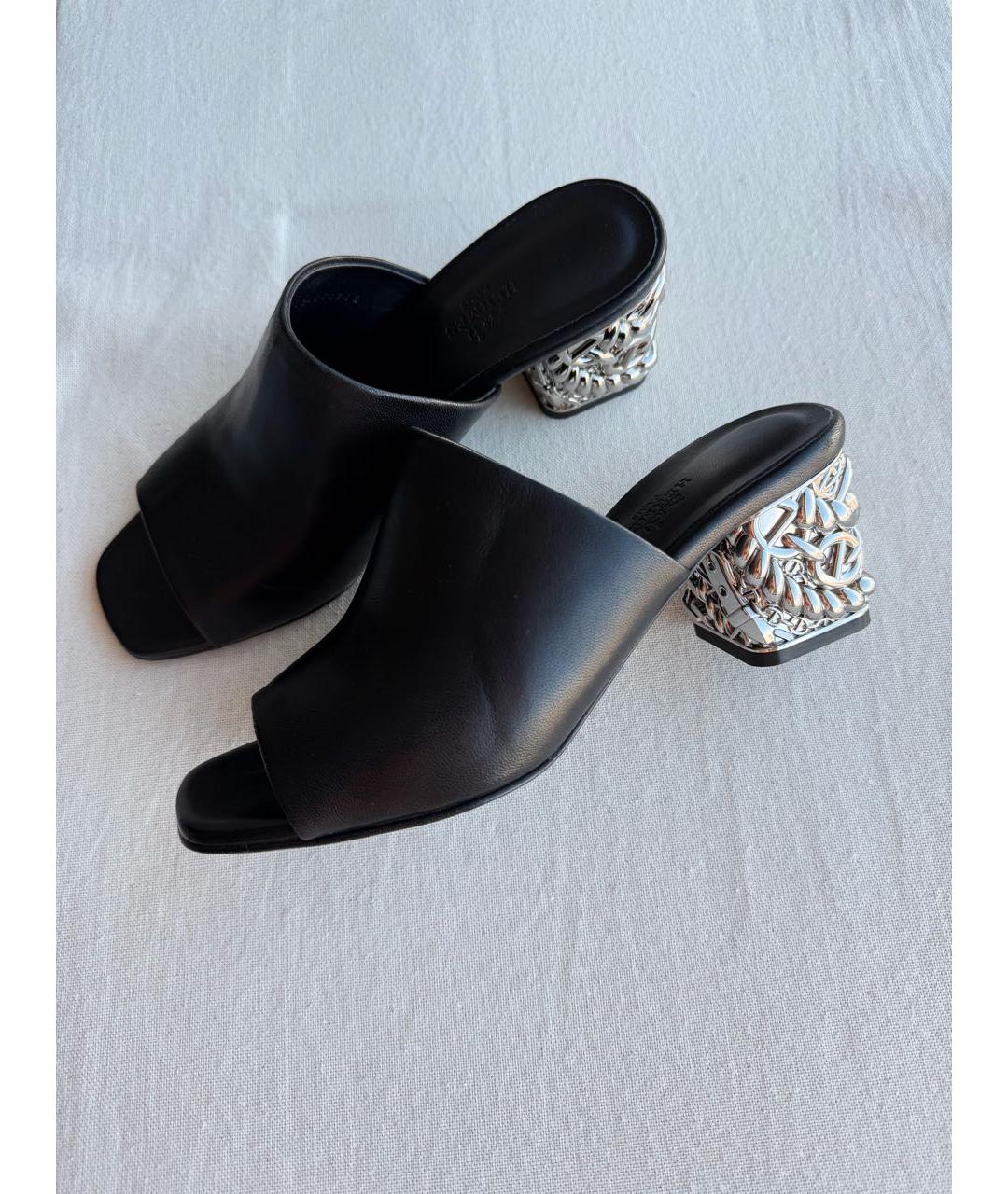 HERMES Черные кожаные мюли, фото 6