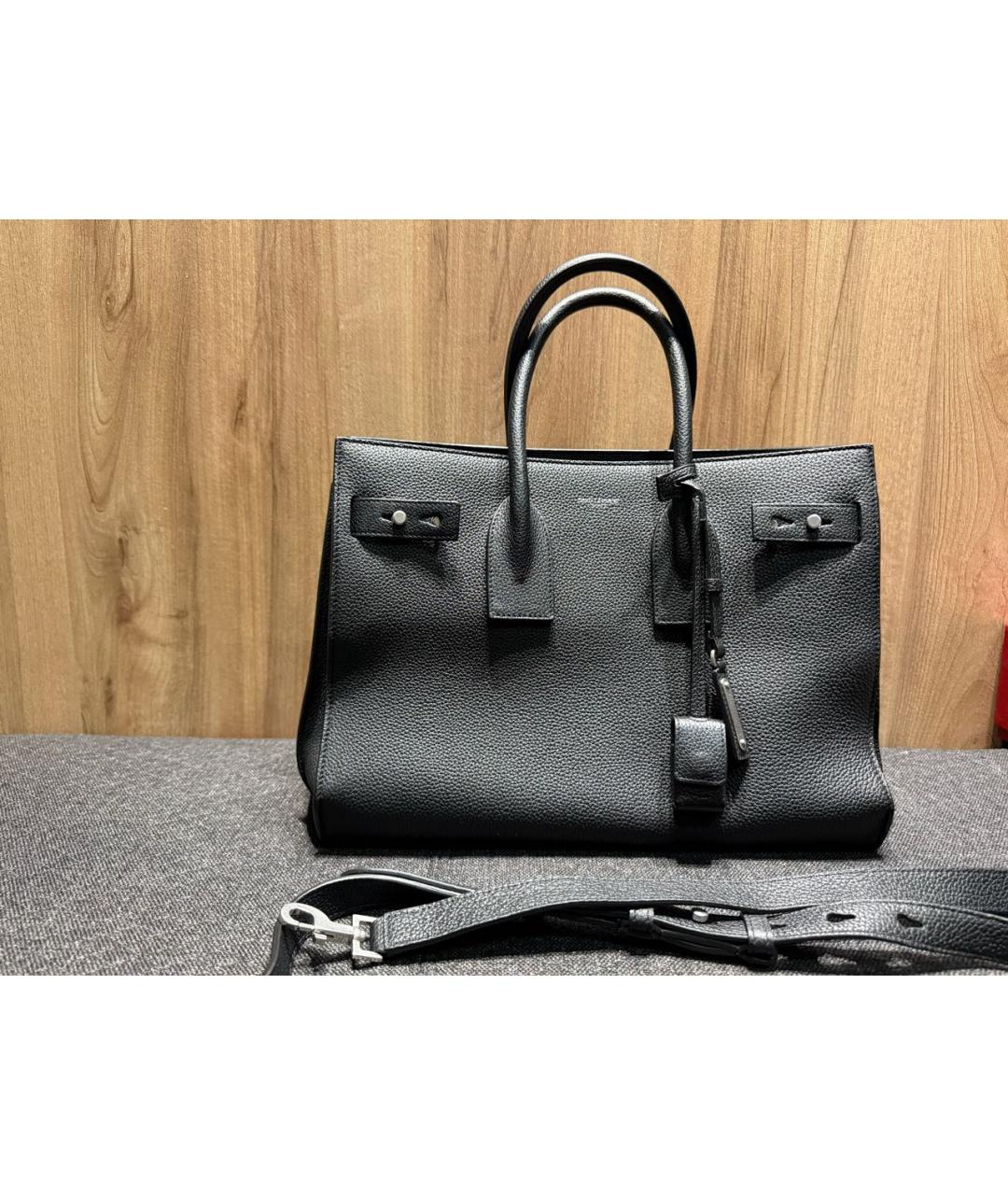 SAINT LAURENT Черная кожаная сумка с короткими ручками, фото 5