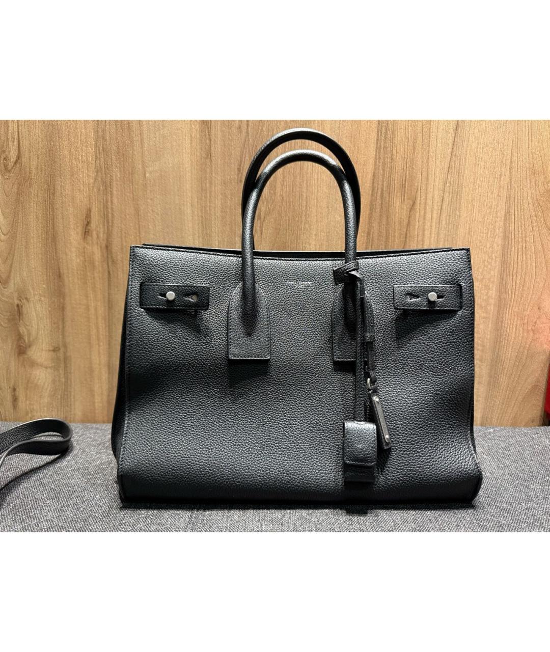 SAINT LAURENT Черная кожаная сумка с короткими ручками, фото 6