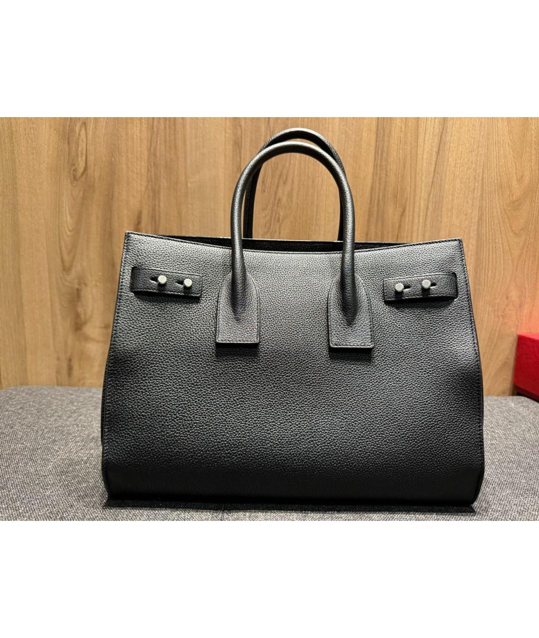 SAINT LAURENT Черная кожаная сумка с короткими ручками, фото 3