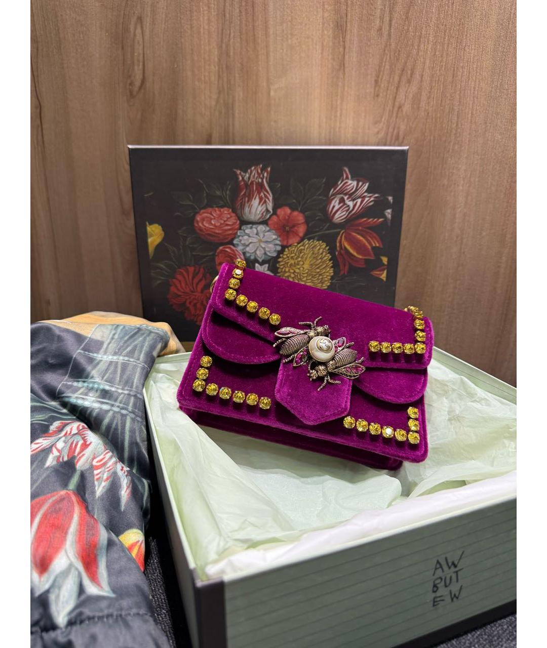 GUCCI Фиолетовая бархатная сумка через плечо, фото 5