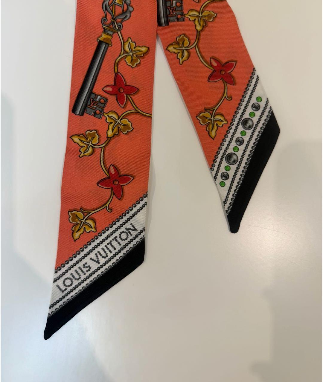 LOUIS VUITTON Коралловый шелковый платок, фото 3