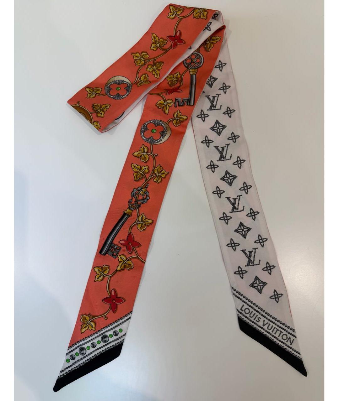 LOUIS VUITTON Коралловый шелковый платок, фото 2