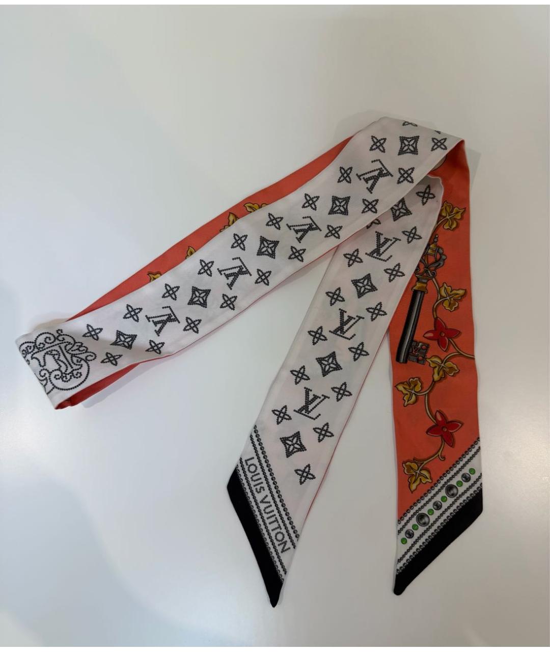 LOUIS VUITTON Коралловый шелковый платок, фото 4