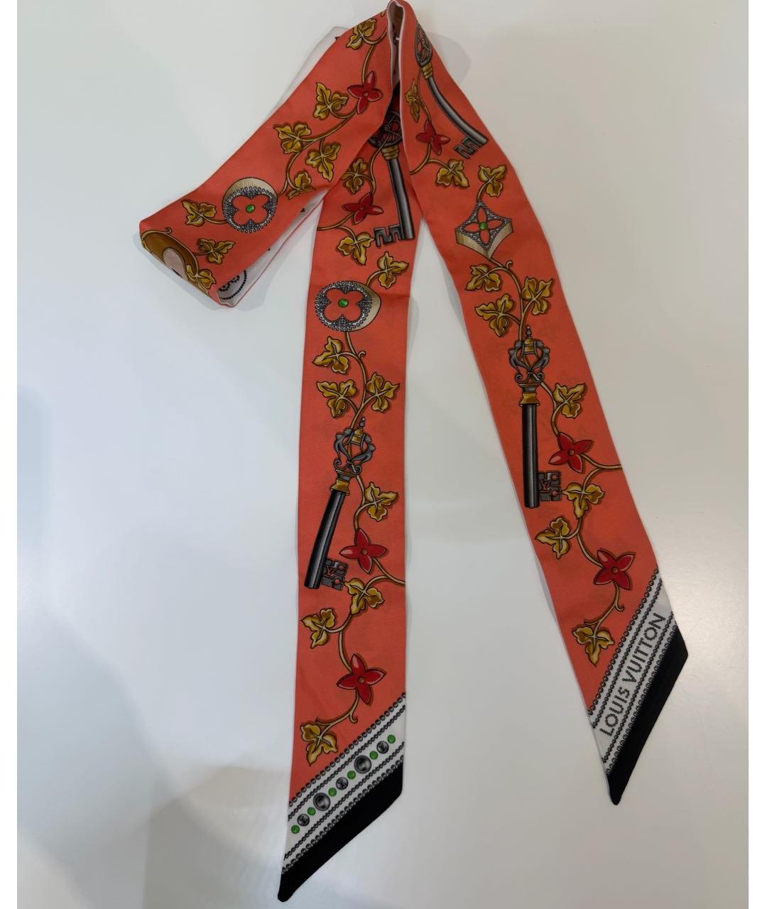LOUIS VUITTON Коралловый шелковый платок, фото 5