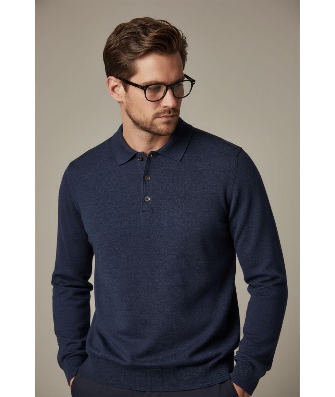 CORNELIANI Темно-синее поло с длинным рукавом, фото 2
