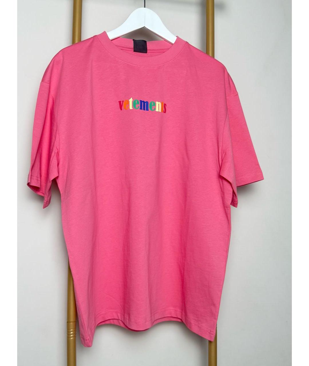 VETEMENTS Розовая хлопковая футболка, фото 3