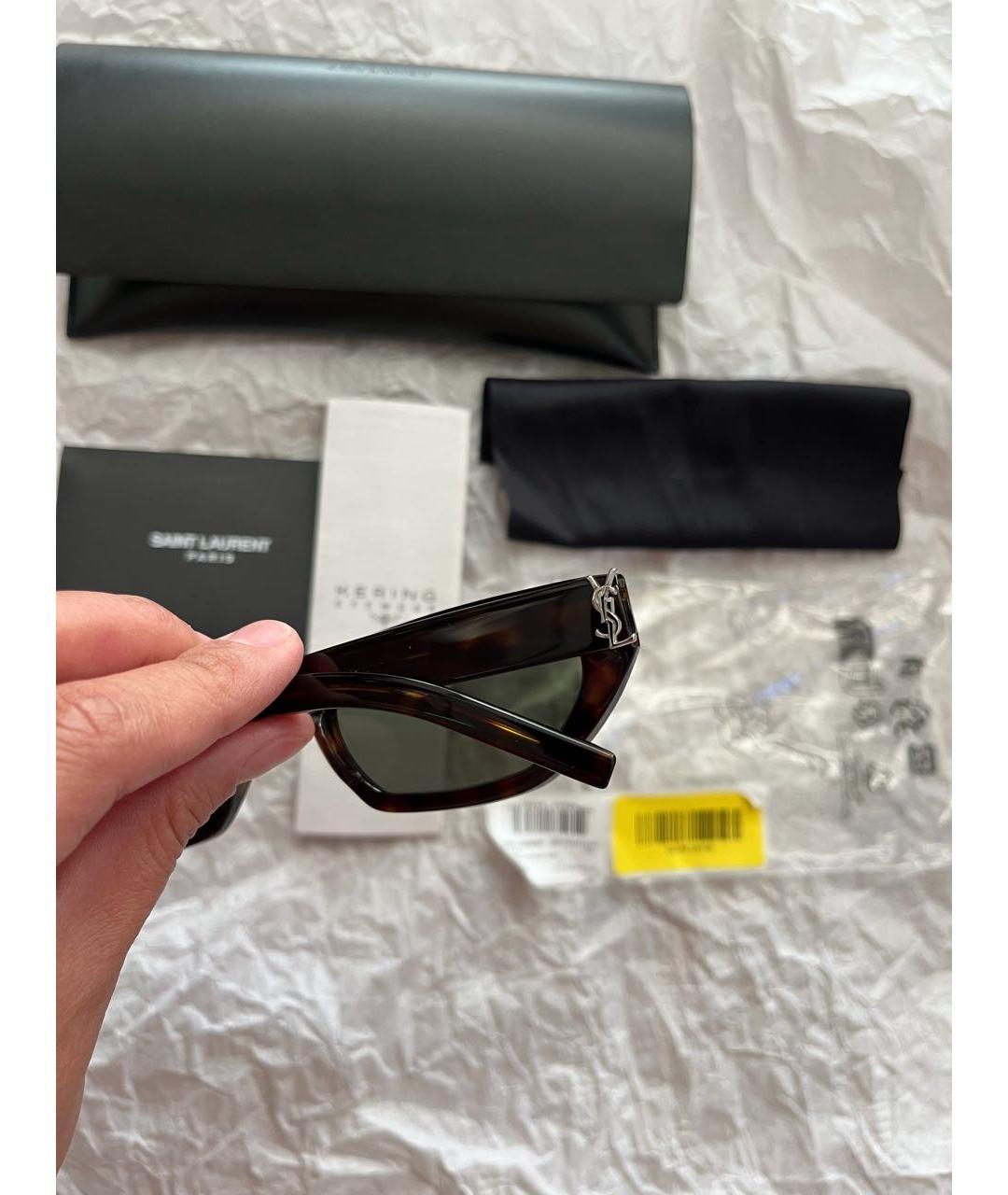SAINT LAURENT Коричневые пластиковые солнцезащитные очки, фото 4