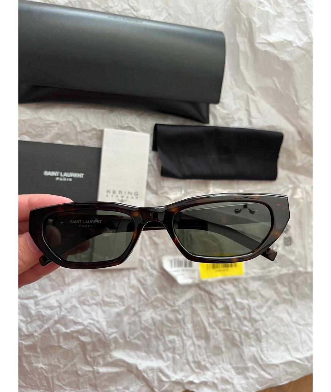 SAINT LAURENT Коричневые пластиковые солнцезащитные очки, фото 5