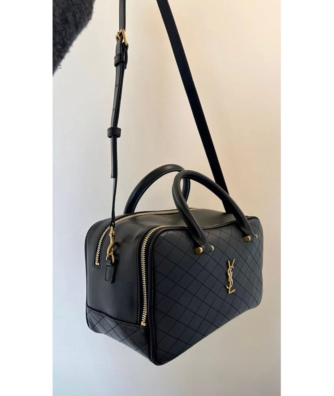 SAINT LAURENT Черная кожаная сумка с короткими ручками, фото 7