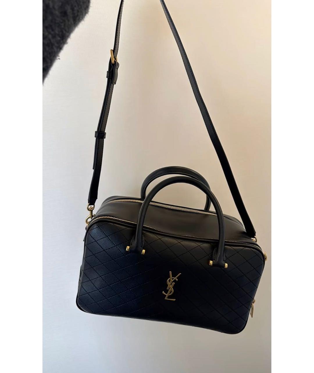 SAINT LAURENT Черная кожаная сумка с короткими ручками, фото 6