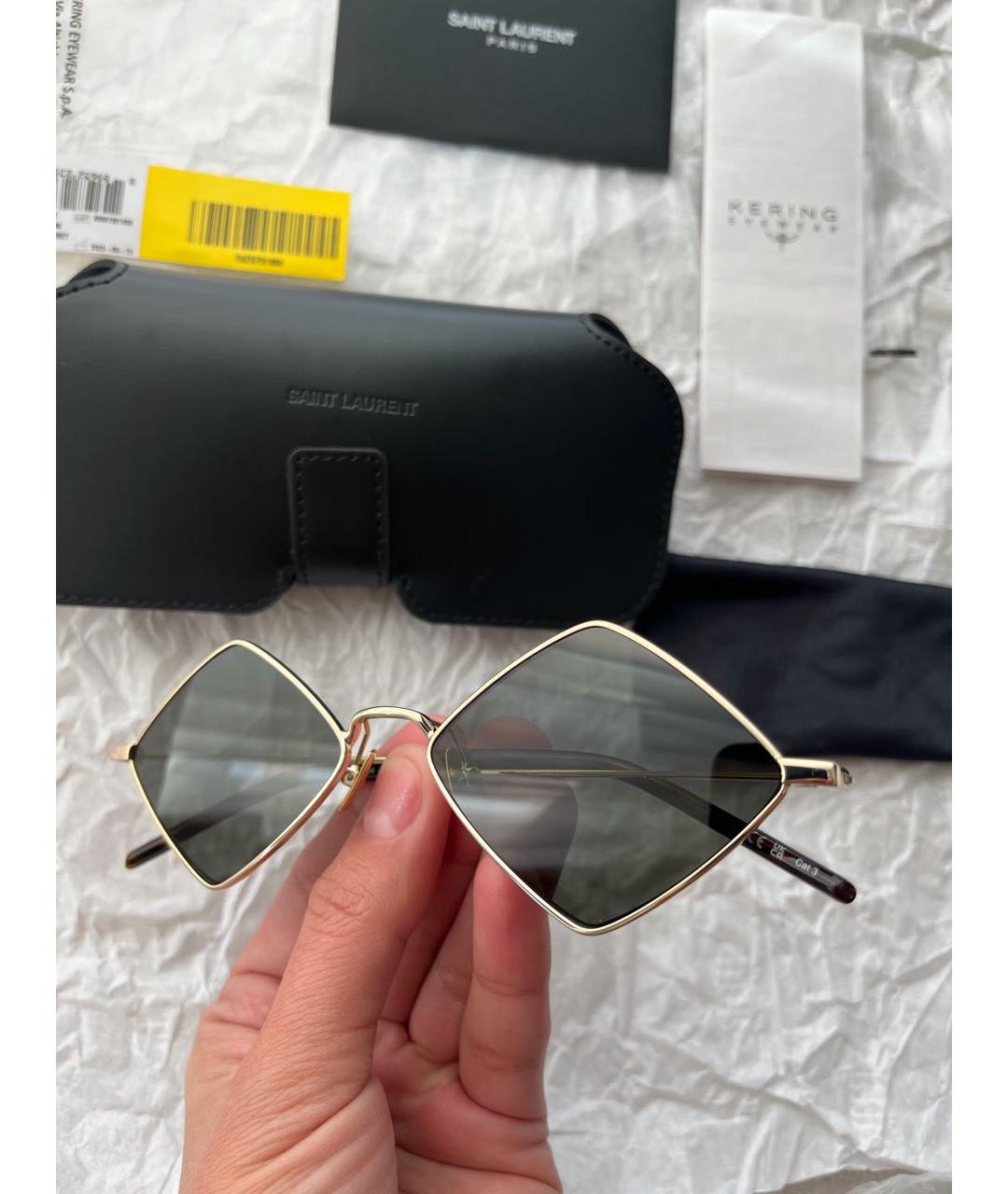 SAINT LAURENT Золотые металлические солнцезащитные очки, фото 4