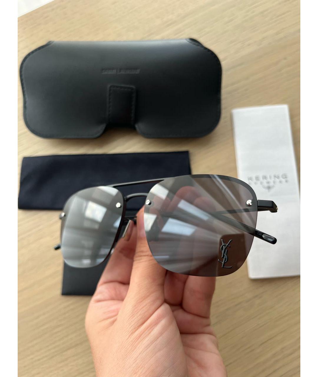 SAINT LAURENT Черные металлические солнцезащитные очки, фото 4