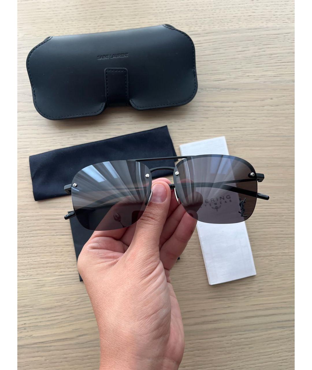 SAINT LAURENT Черные металлические солнцезащитные очки, фото 6
