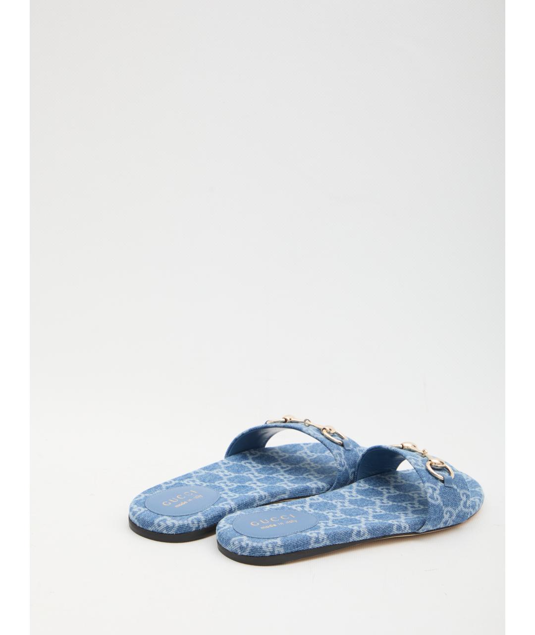 GUCCI Синие текстильные шлепанцы, фото 3