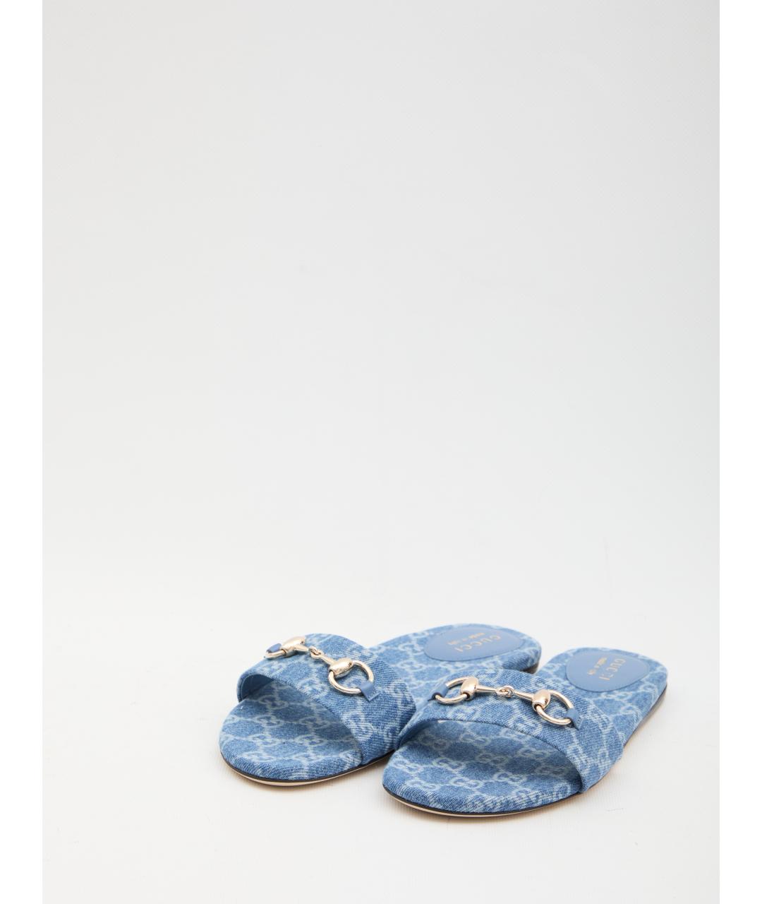 GUCCI Синие текстильные шлепанцы, фото 2