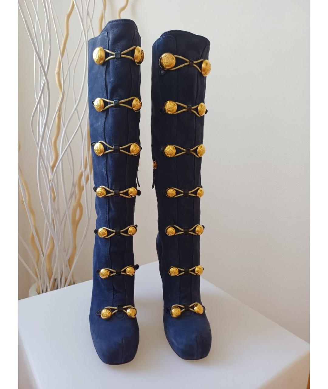 MOSCHINO Темно-синие нубуковые сапоги, фото 5