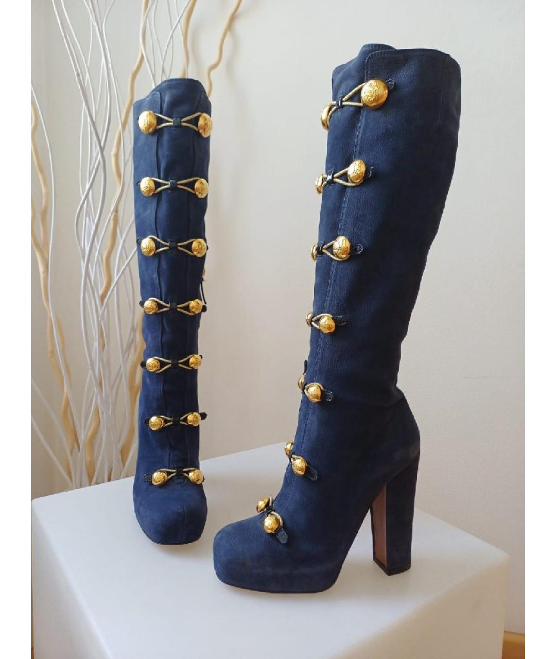 MOSCHINO Темно-синие нубуковые сапоги, фото 2