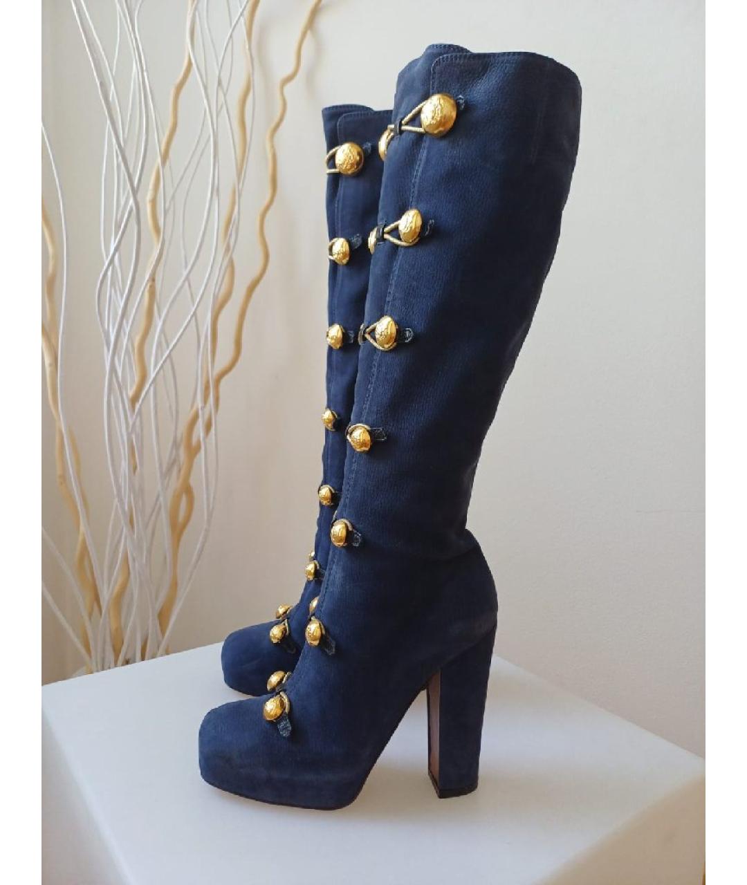 MOSCHINO Темно-синие нубуковые сапоги, фото 3