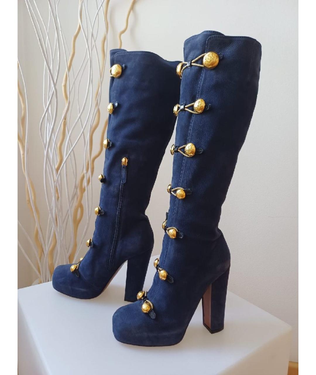 MOSCHINO Темно-синие нубуковые сапоги, фото 4