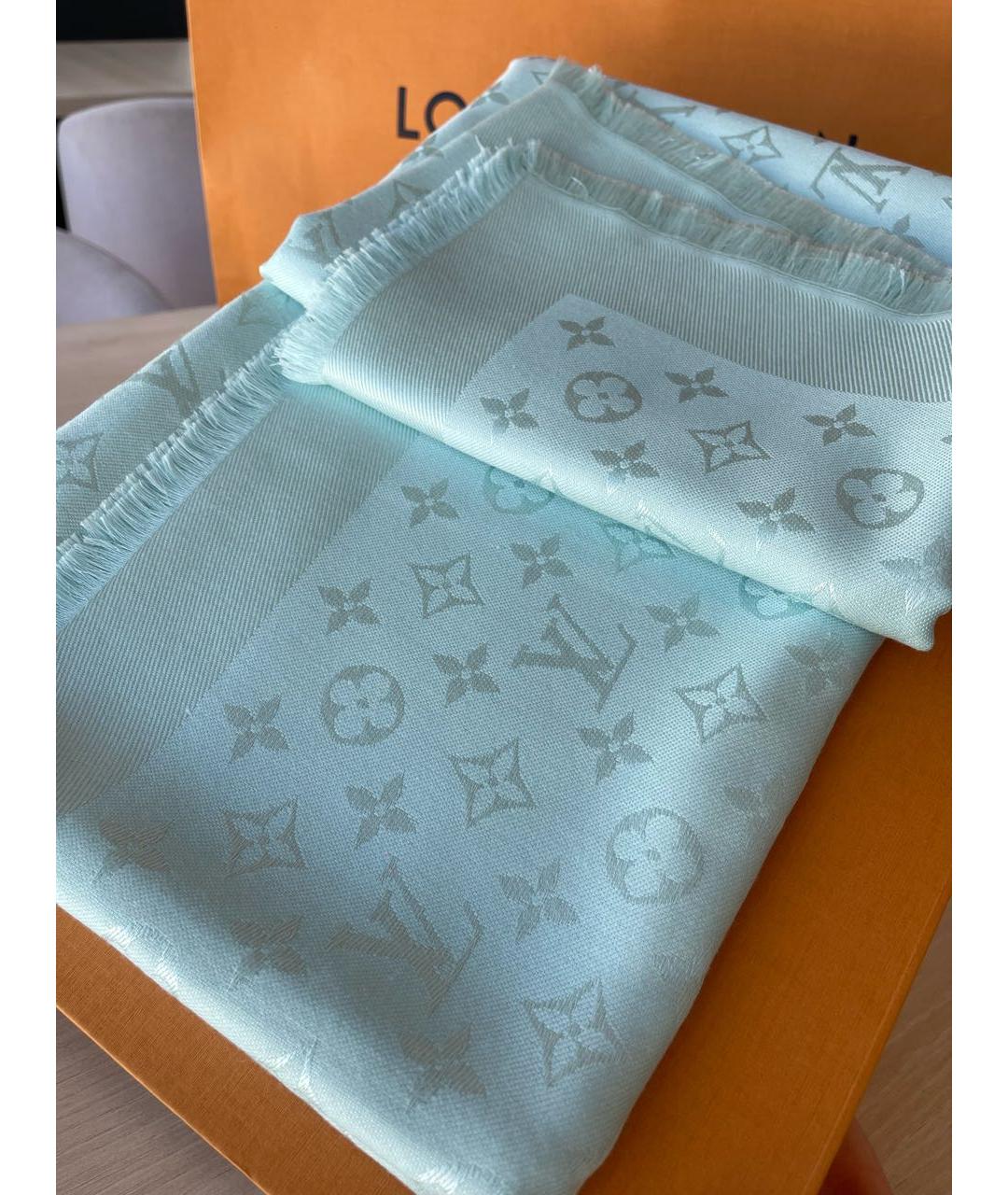 LOUIS VUITTON Голубой шерстяной платок, фото 2