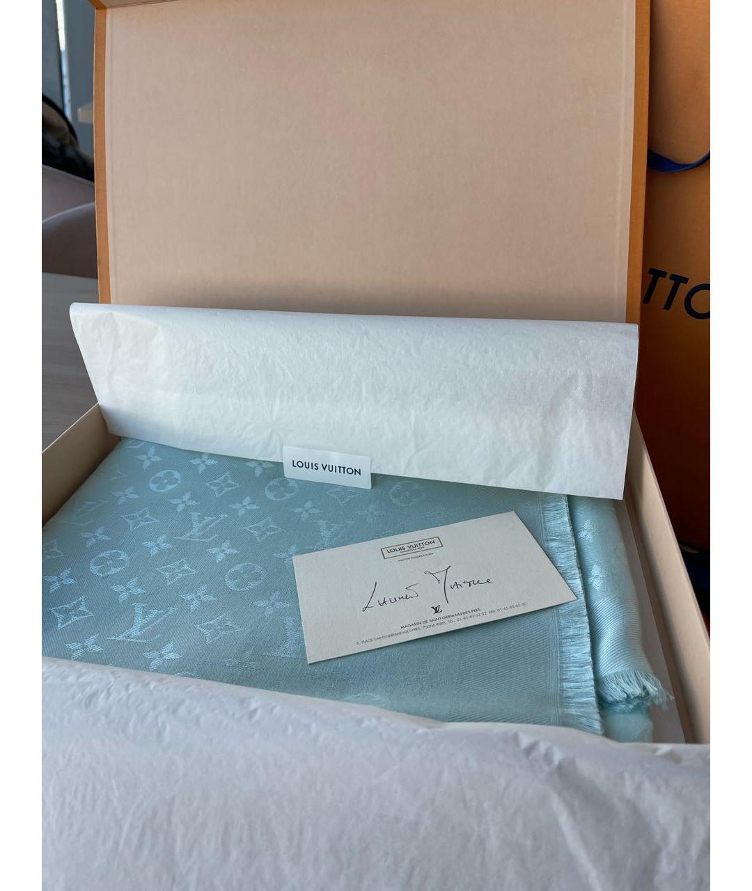 LOUIS VUITTON Голубой шерстяной платок, фото 4