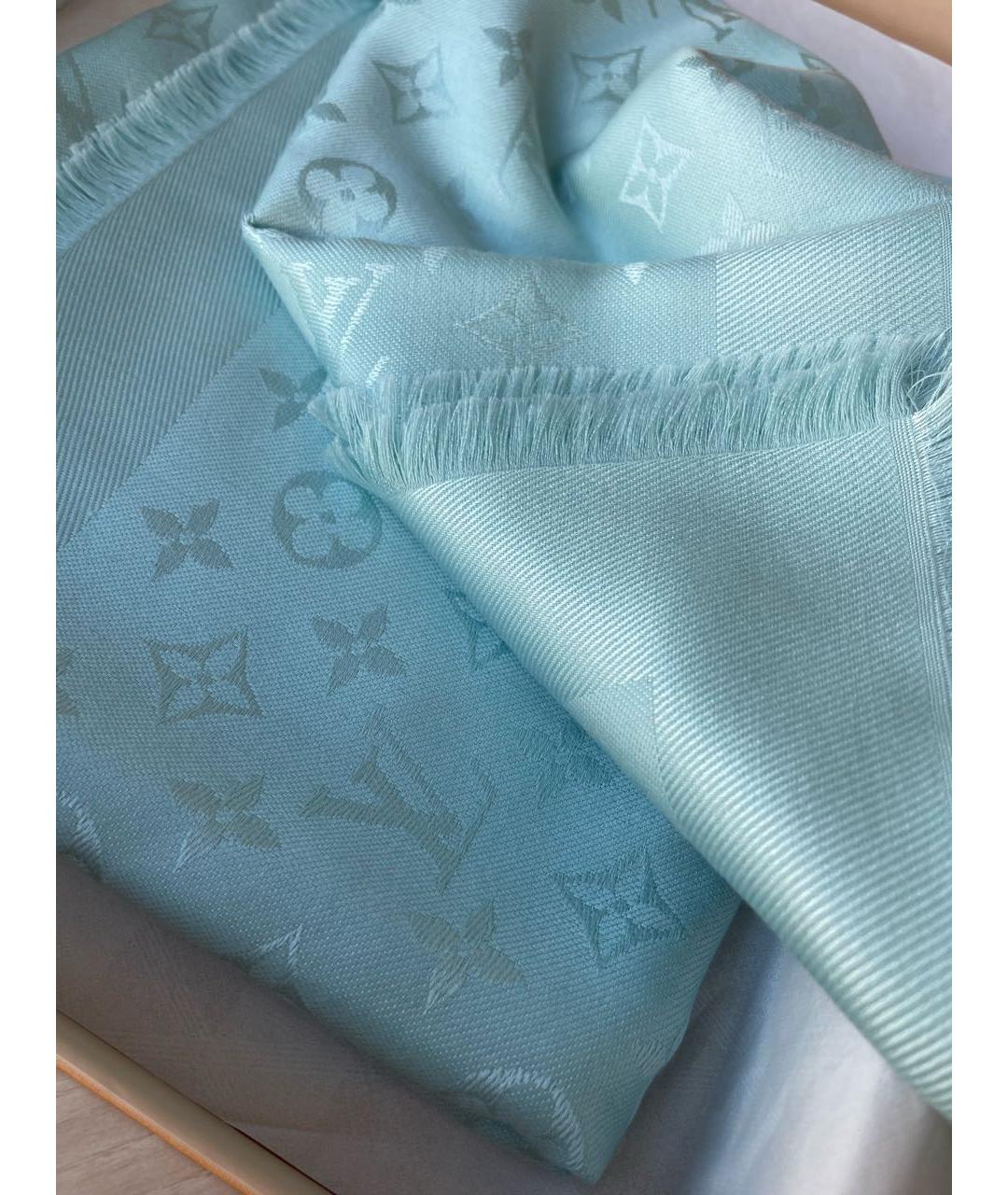 LOUIS VUITTON Голубой шерстяной платок, фото 5