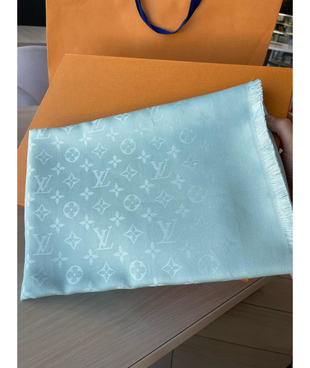 LOUIS VUITTON Голубой шерстяной платок, фото 6
