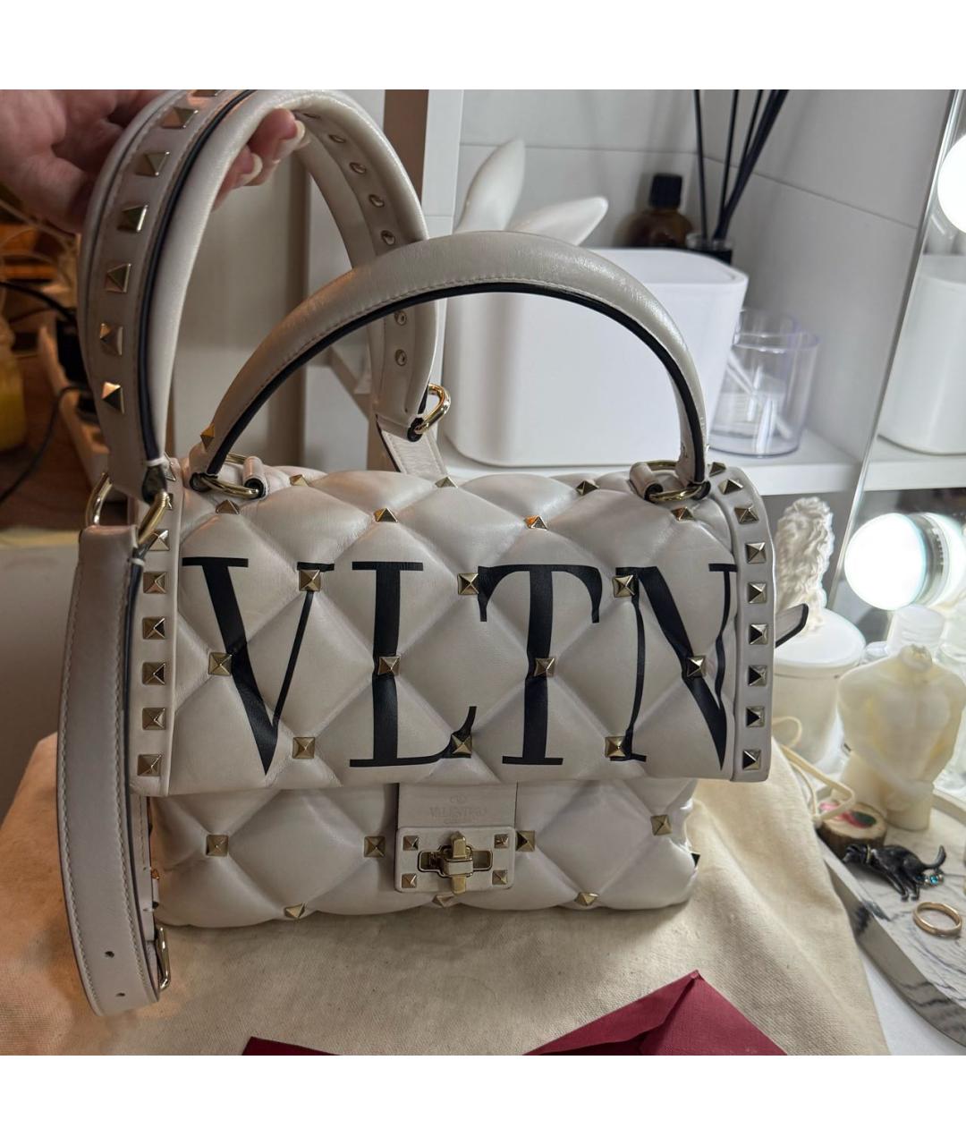 VALENTINO Белая кожаная сумка с короткими ручками, фото 9