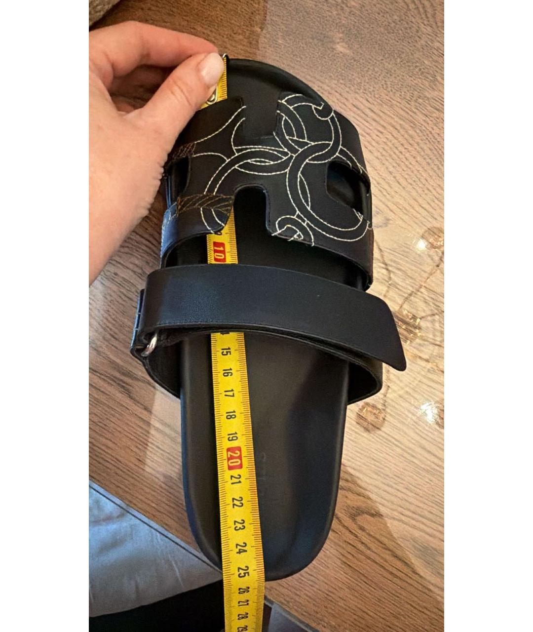 HERMES Черные кожаные шлепанцы, фото 5