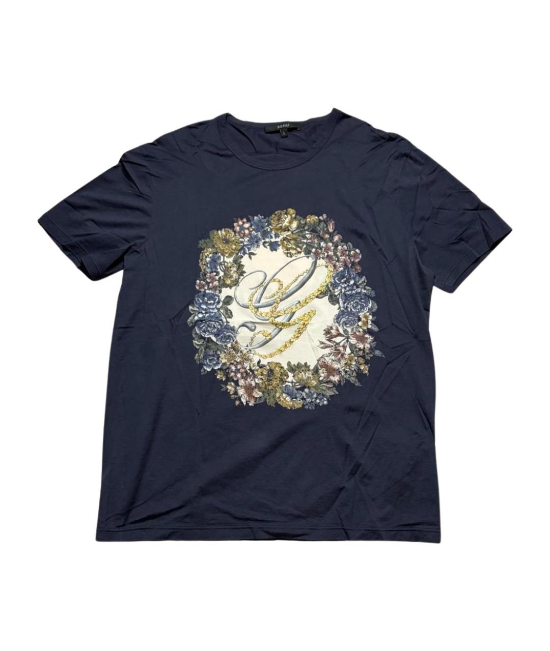 GUCCI Темно-синяя хлопковая футболка, фото 1