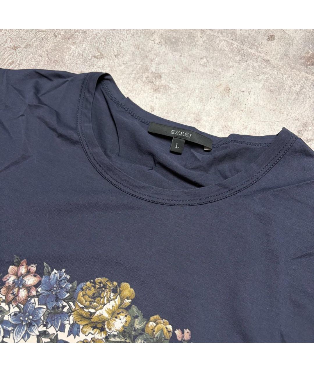 GUCCI Темно-синяя хлопковая футболка, фото 4