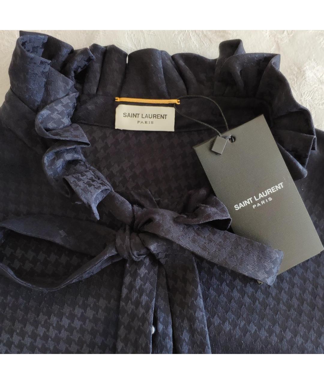 SAINT LAURENT Синее шелковое платье, фото 4