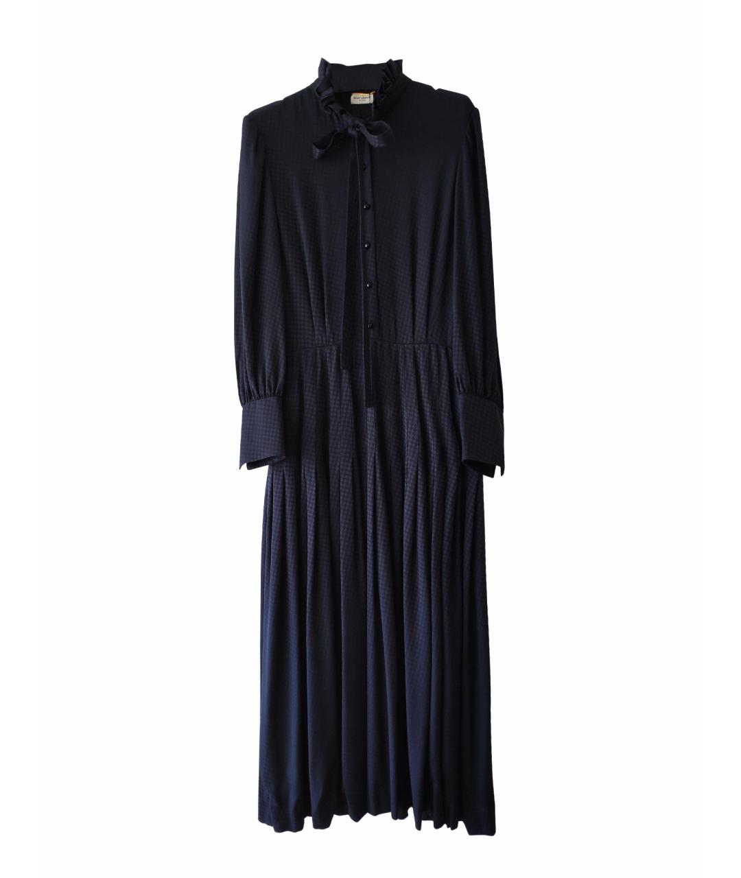 SAINT LAURENT Синее шелковое платье, фото 1