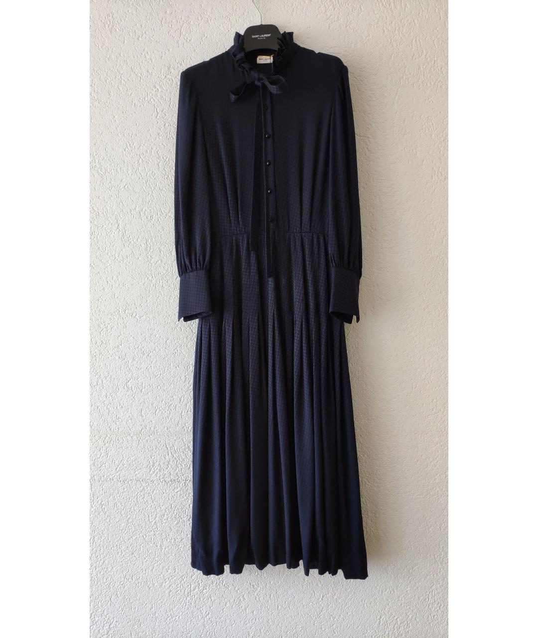 SAINT LAURENT Синее шелковое платье, фото 8