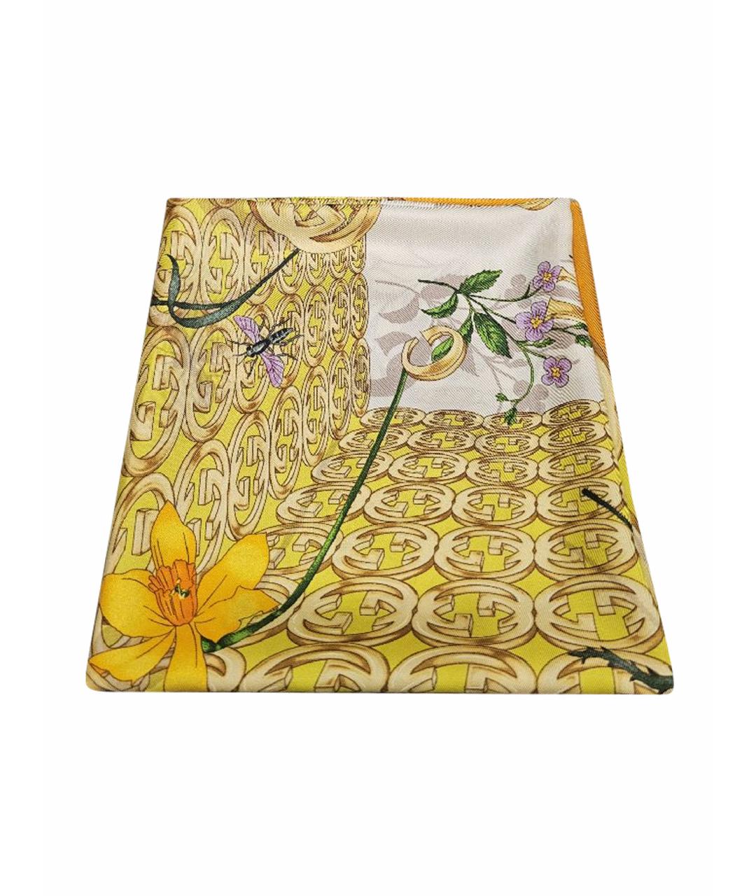 GUCCI Желтый шелковый платок, фото 1