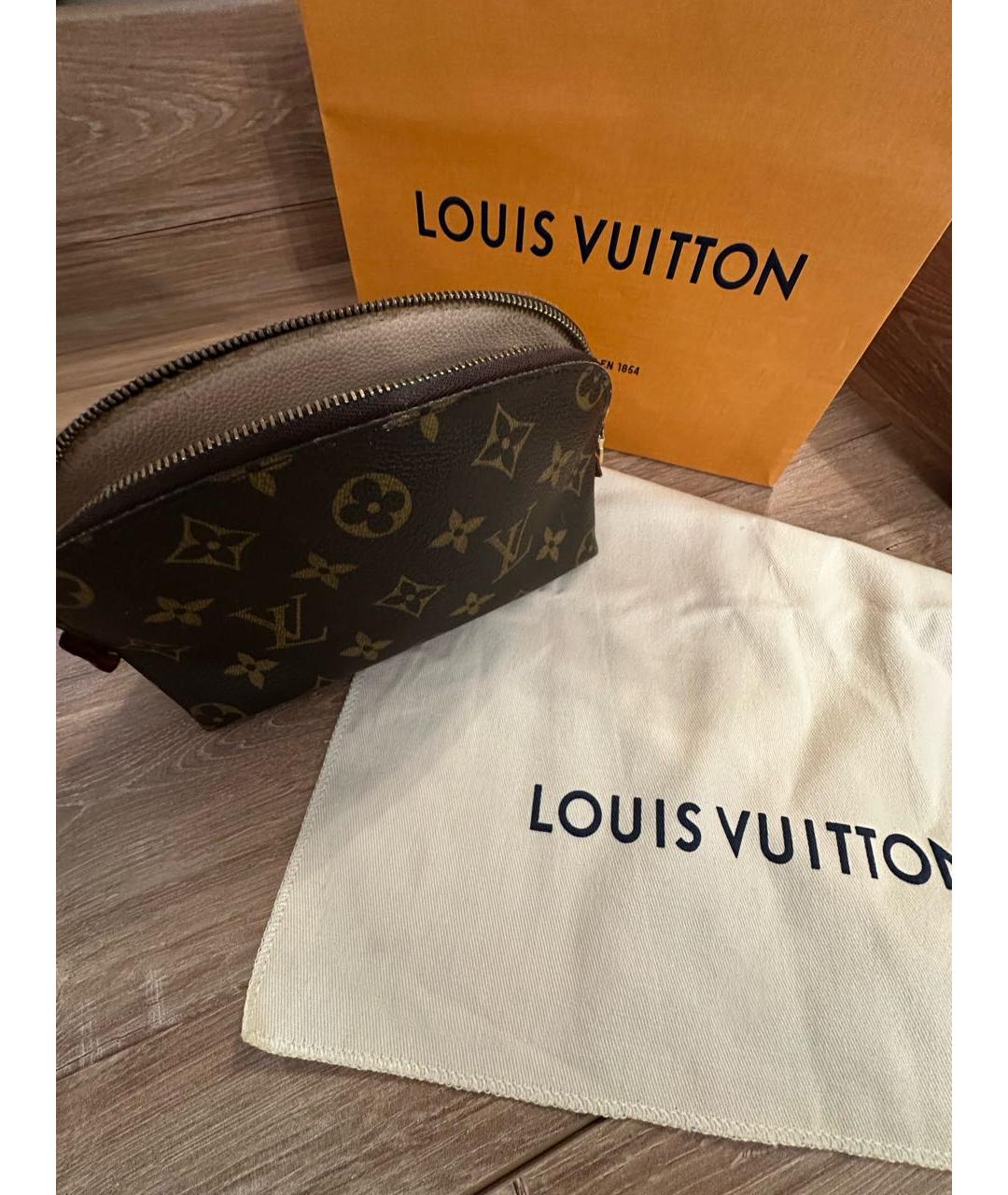 LOUIS VUITTON Коричневая кожаная косметичка, фото 2