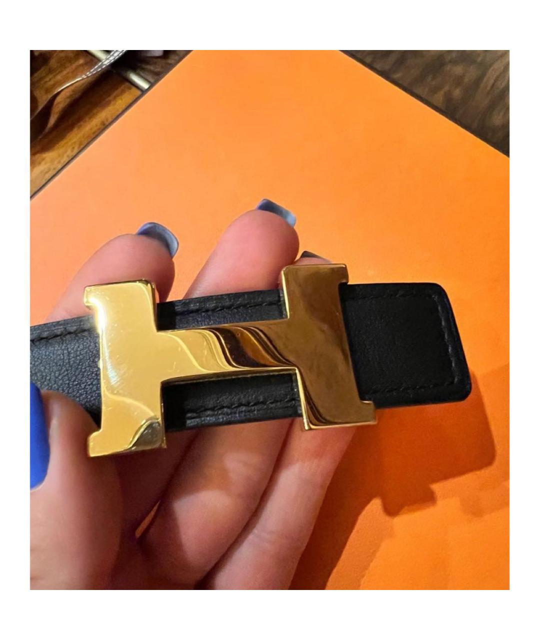 HERMES Черный кожаный ремень, фото 4