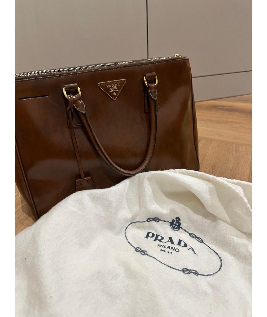 PRADA Коричневая кожаная сумка тоут, фото 5