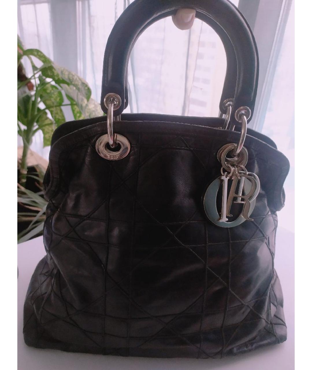 CHRISTIAN DIOR Черная кожаная сумка с короткими ручками, фото 5
