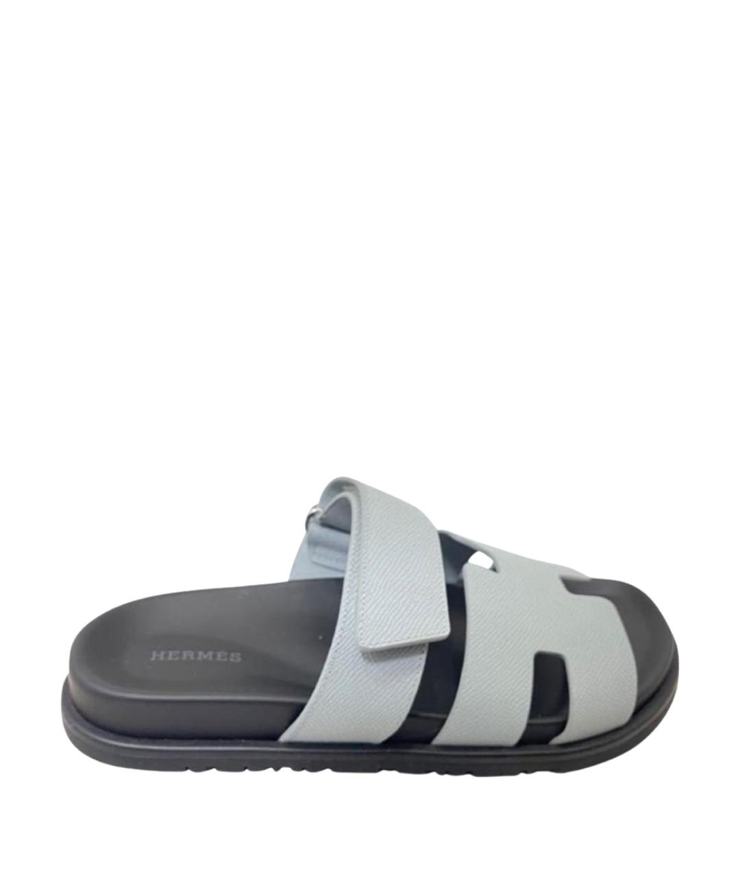 HERMES Голубые кожаные шлепанцы, фото 1