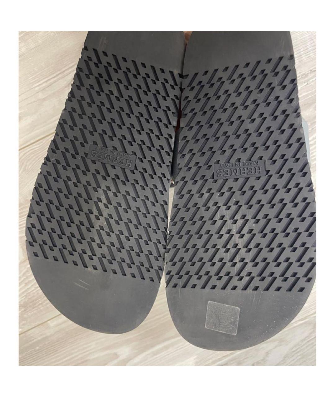 HERMES Голубые кожаные шлепанцы, фото 5