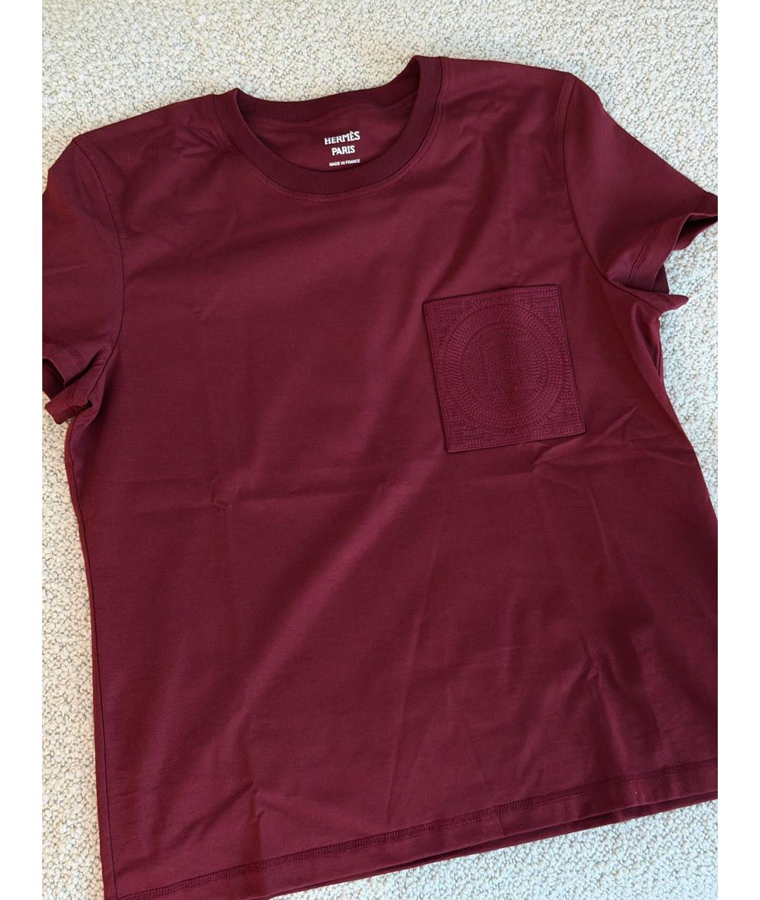 HERMES Бордовая хлопковая футболка, фото 2