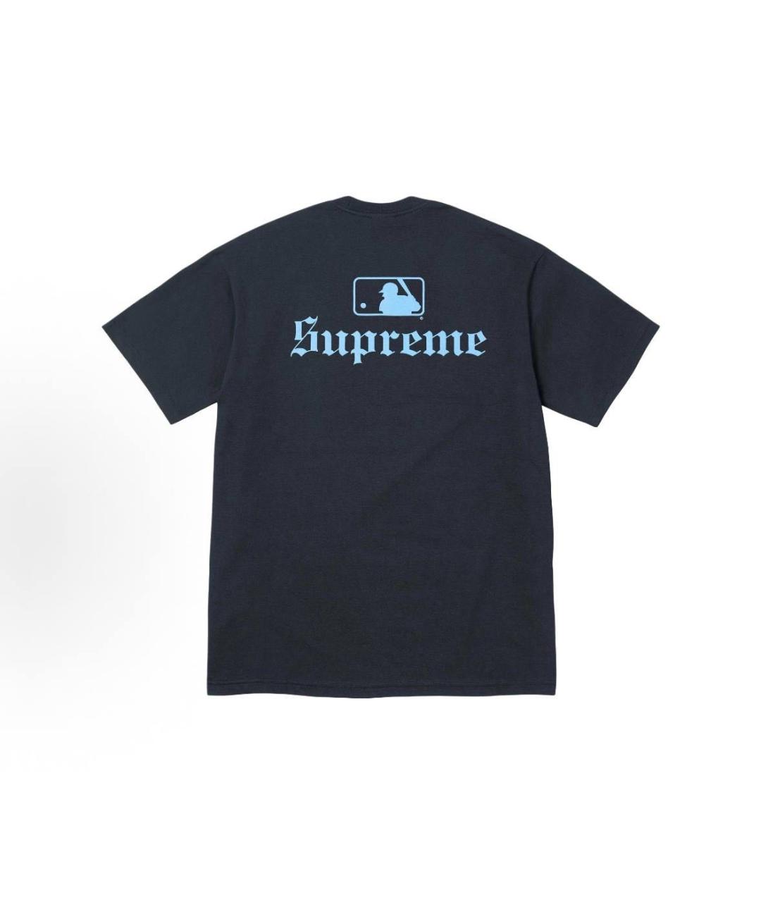SUPREME Темно-синяя хлопковая футболка, фото 2